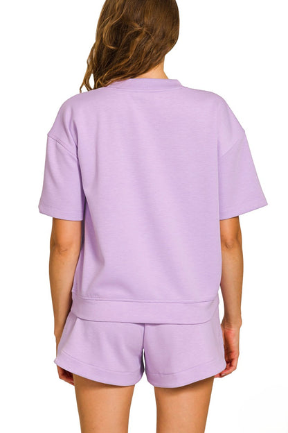 Ultra-Soft Round Neck Top & Retro Dolphin Short Lounge Set