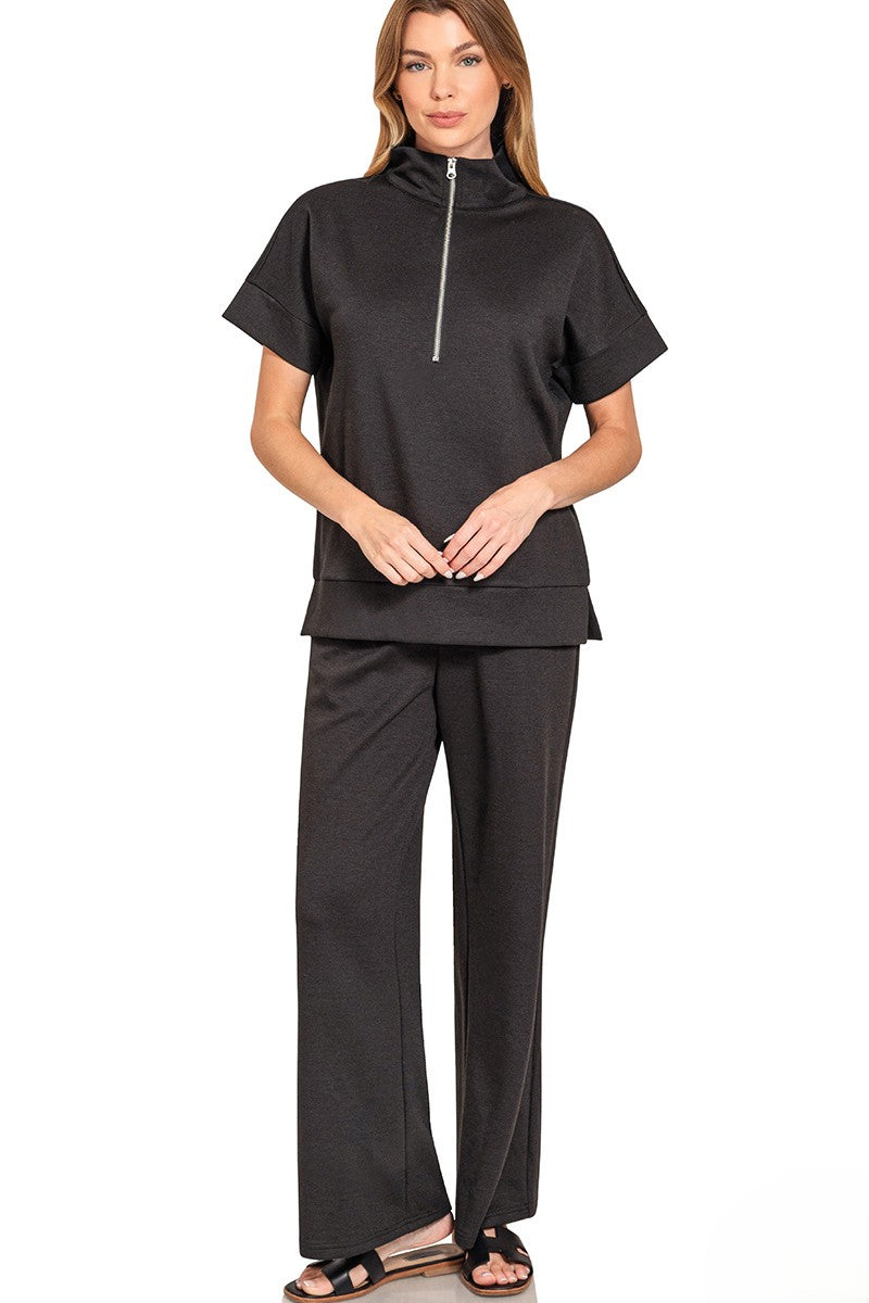 Luxe Scuba Two-Piece Set: High Neck Half-Zip