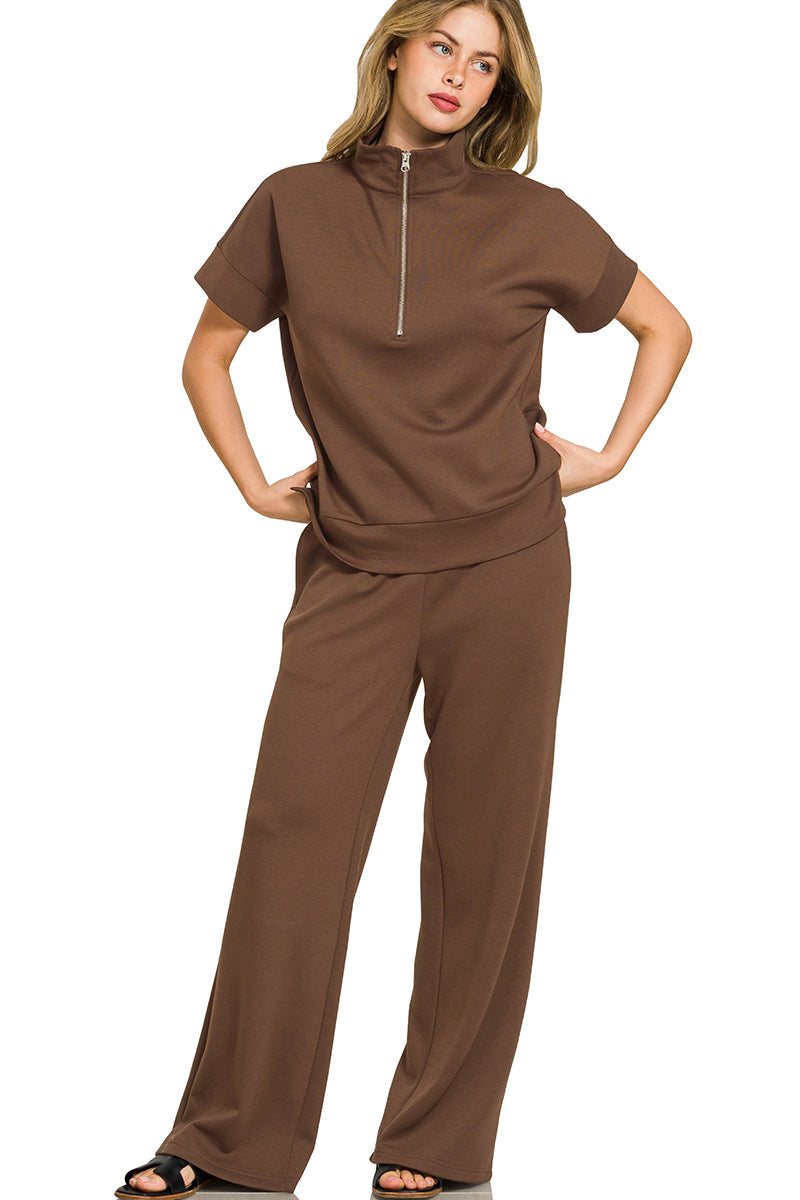 Luxe Scuba Two-Piece Set: High Neck Half-Zip