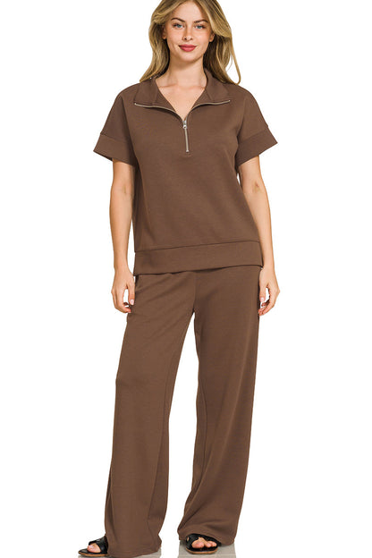 Luxe Scuba Two-Piece Set: High Neck Half-Zip