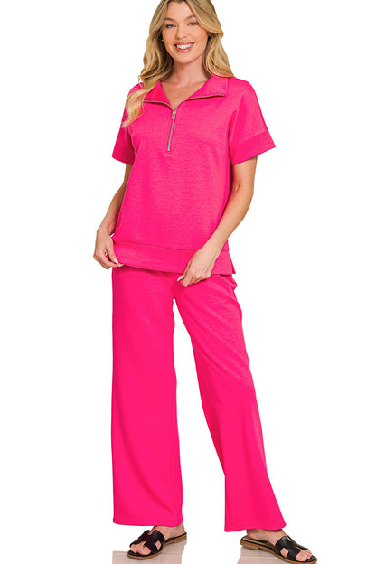 Luxe Scuba Two-Piece Set: High Neck Half-Zip