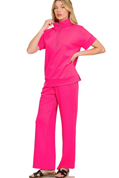 Luxe Scuba Two-Piece Set: High Neck Half-Zip