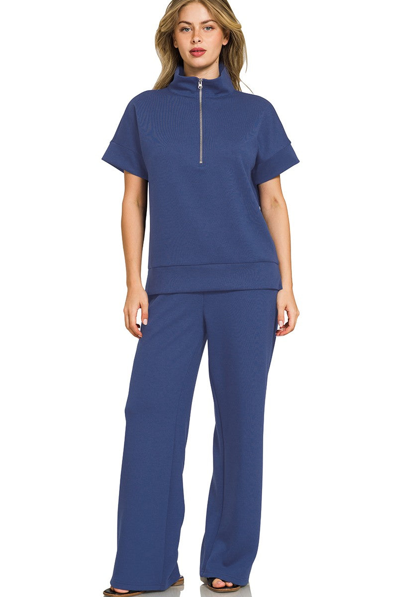 Luxe Scuba Two-Piece Set: High Neck Half-Zip