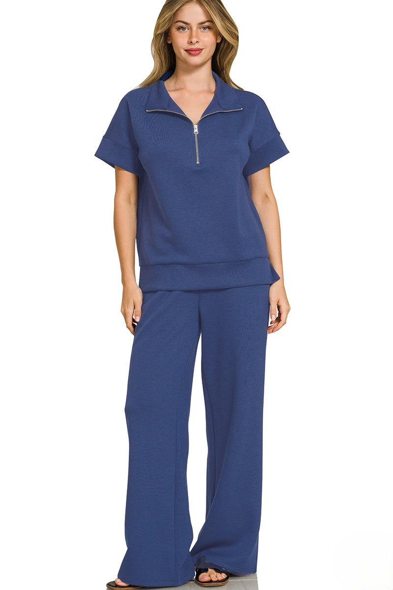 Luxe Scuba Two-Piece Set: High Neck Half-Zip