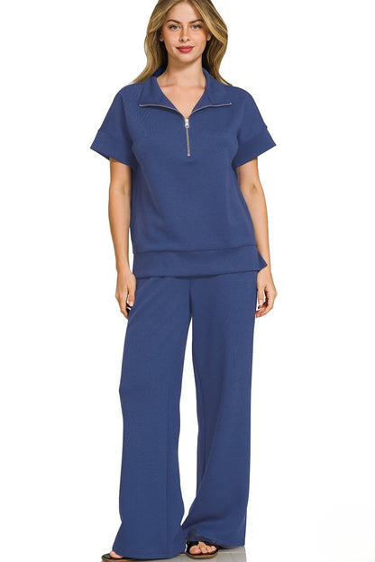 Luxe Scuba Two-Piece Set: High Neck Half-Zip