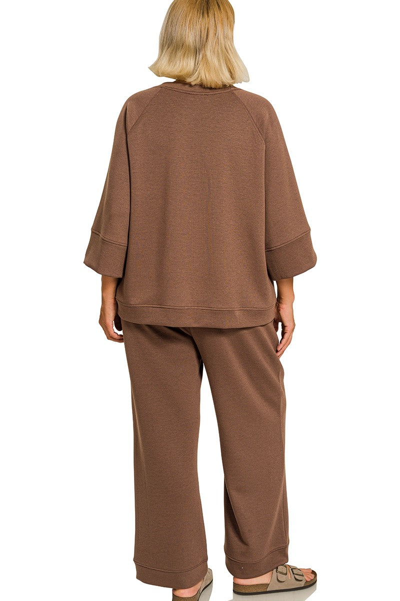 Plus Scuba Three-Quarter Sleeve Pullover and Pants Lounge Set