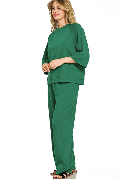 Plus Scuba Three-Quarter Sleeve Pullover and Pants Lounge Set