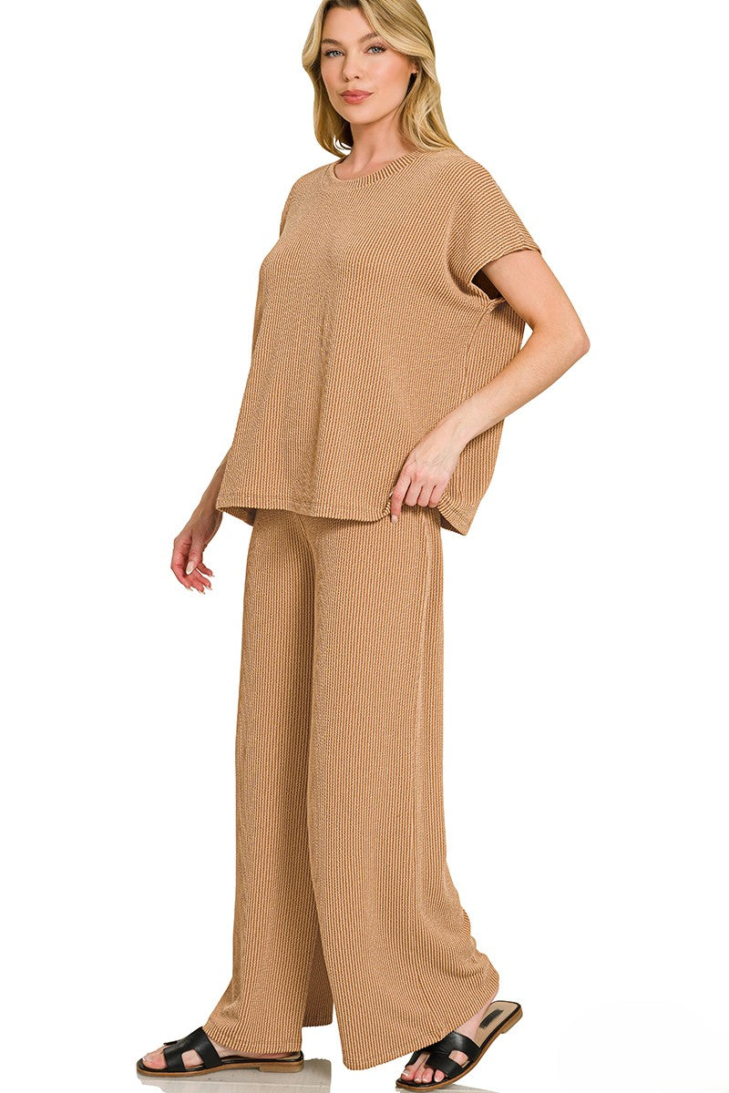 Raised-Rib Relaxed Pullover and Straight-Leg Pants Lounge Set