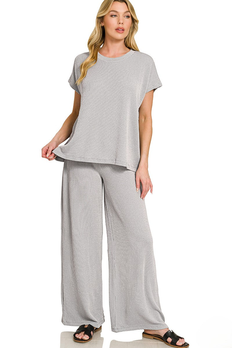 Raised-Rib Relaxed Pullover and Straight-Leg Pants Lounge Set