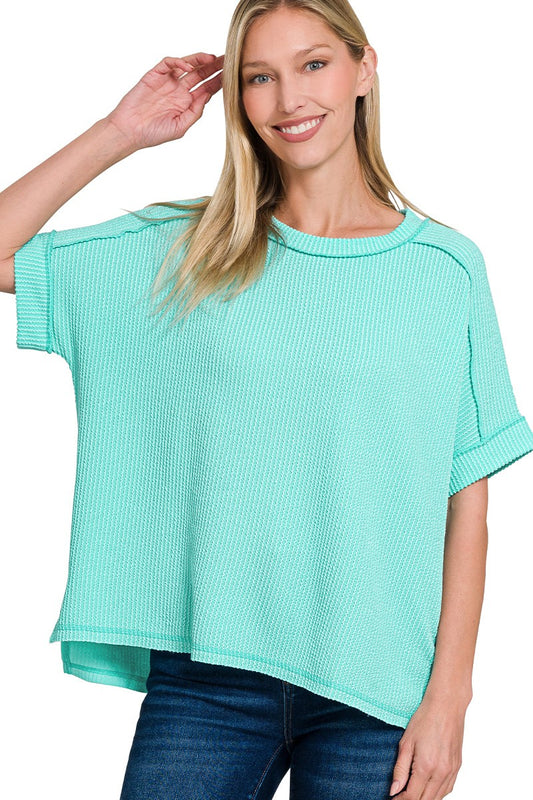 The Studio Raw Edge Ribbed Sleeve Top