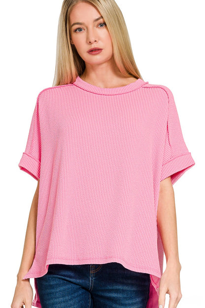 The Studio Raw Edge Ribbed Sleeve Top
