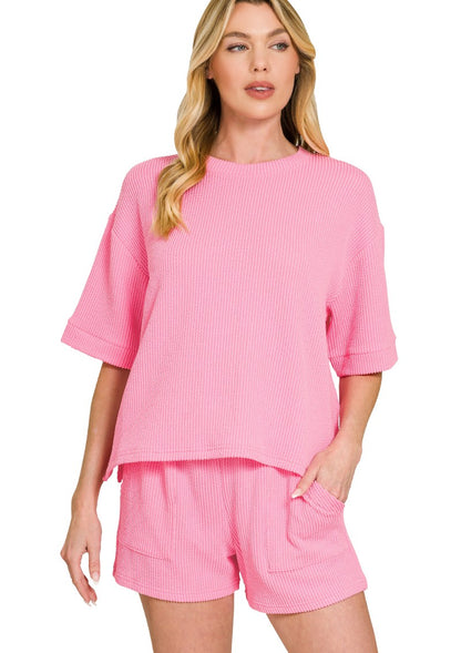 Ribbed Knit Short Sleeve Set