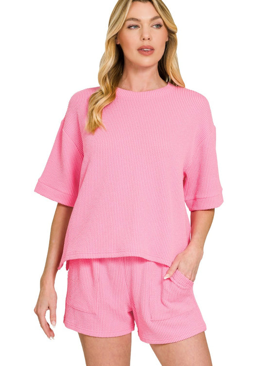 Ribbed Knit Short Sleeve Set