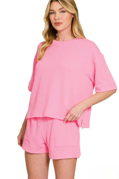 Ribbed Knit Short Sleeve Set