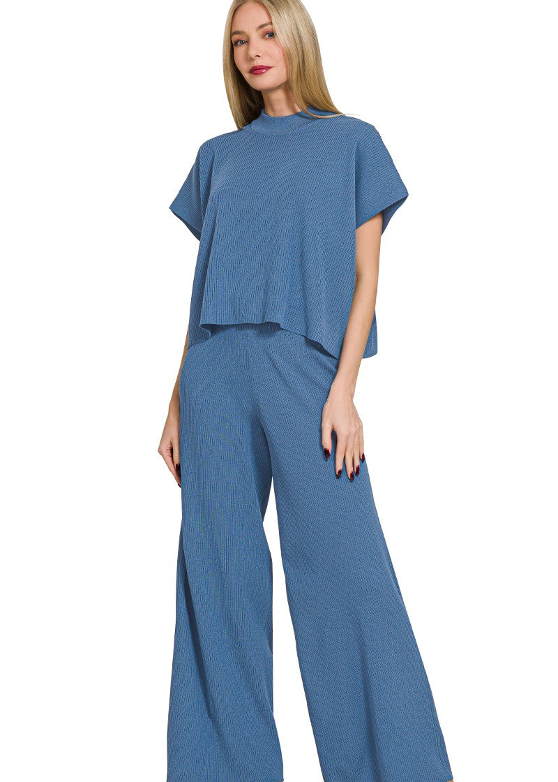 Soft Viscose Short Sleeve Sweater and Pants Set
