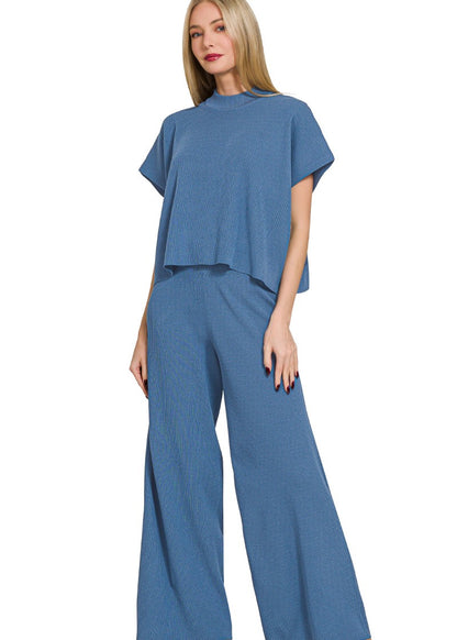 Soft Viscose Short Sleeve Sweater and Pants Set