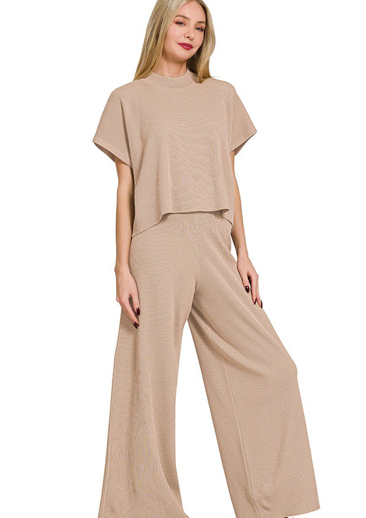 Soft Viscose Short Sleeve Sweater and Pants Set