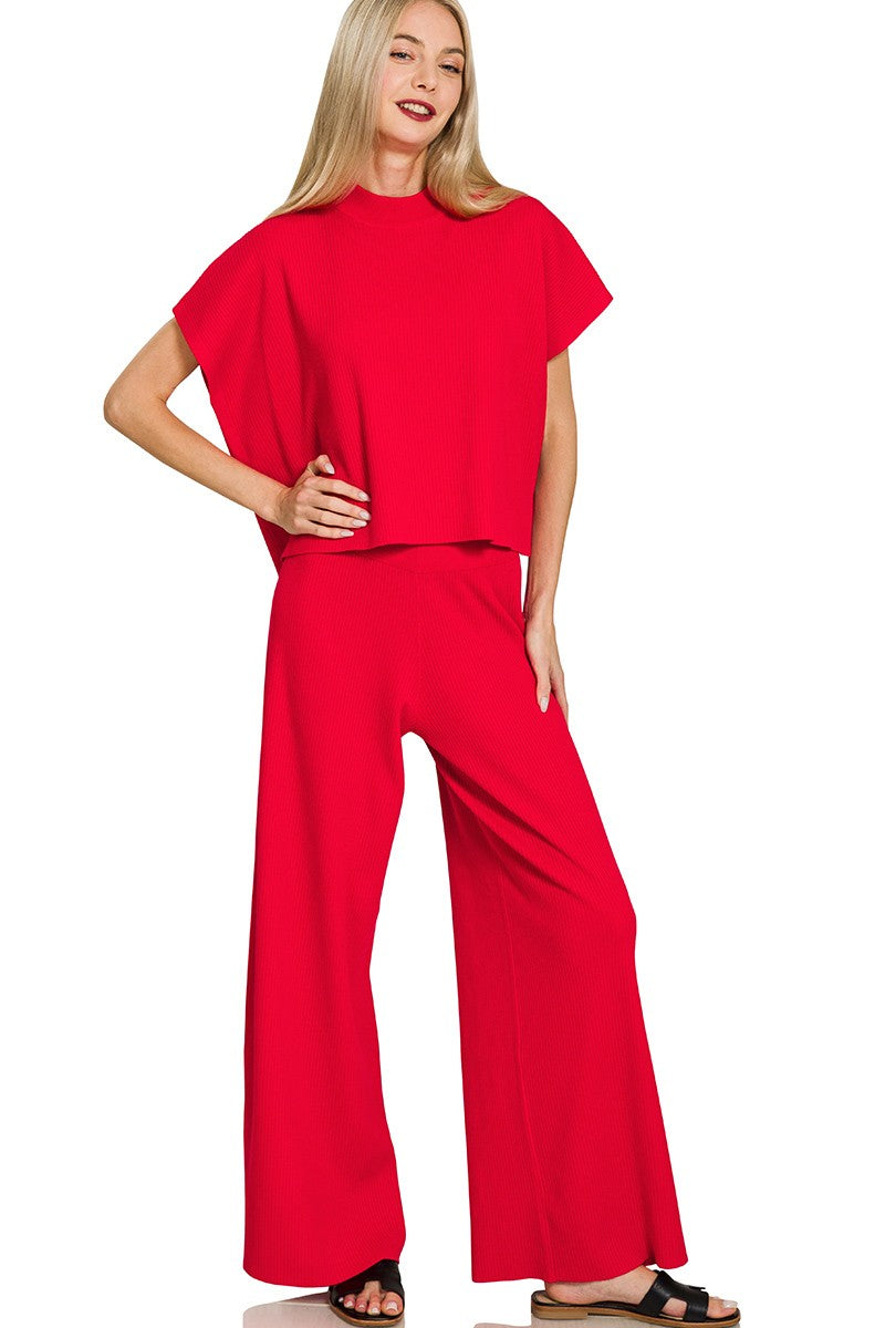 Soft Viscose Short Sleeve Sweater and Pants Set