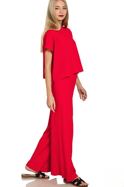 Soft Viscose Short Sleeve Sweater and Pants Set