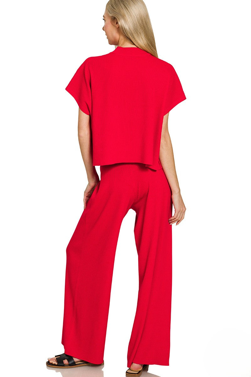 Soft Viscose Short Sleeve Sweater and Pants Set