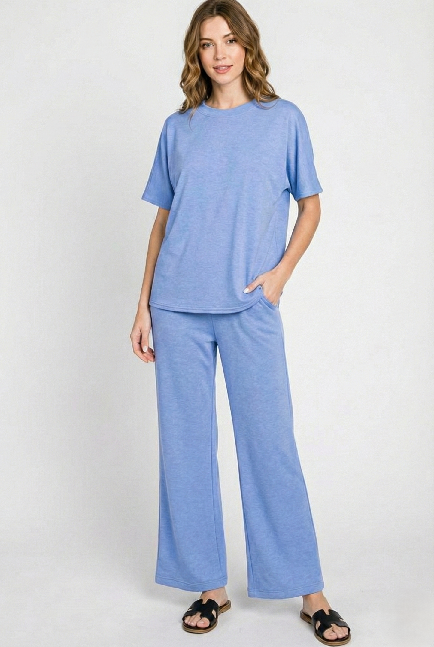 2-Piece Scuba Set: Curved Hem Oversized Top & Bell Bottom Pants