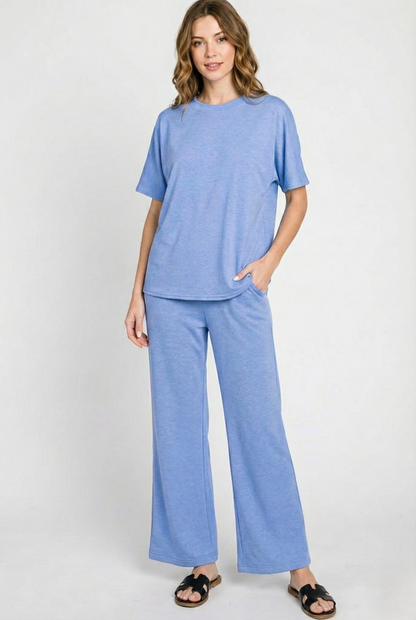 2-Piece Scuba Set: Curved Hem Oversized Top & Bell Bottom Pants