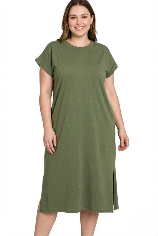 Plus Size Round Neck Midi Dress