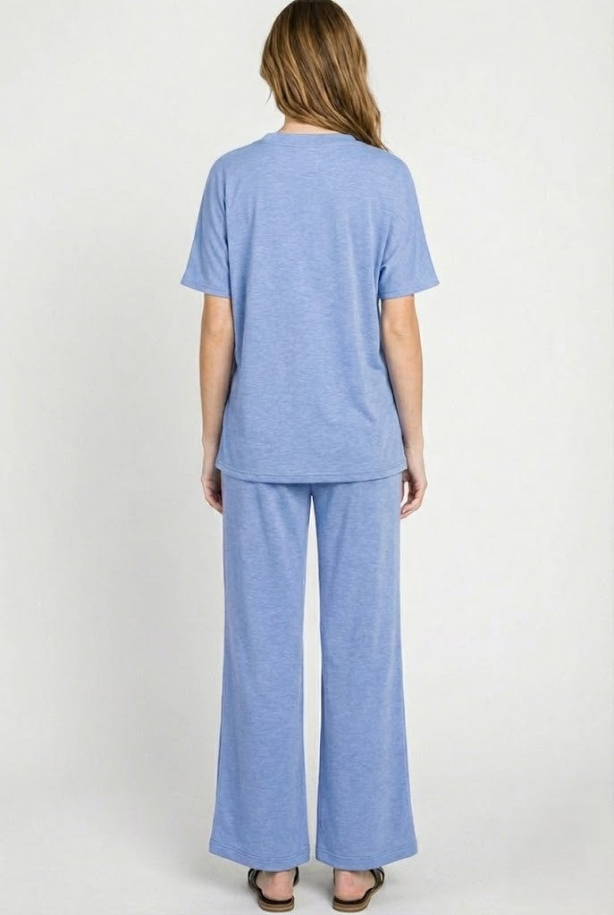 2-Piece Scuba Set: Curved Hem Oversized Top & Bell Bottom Pants