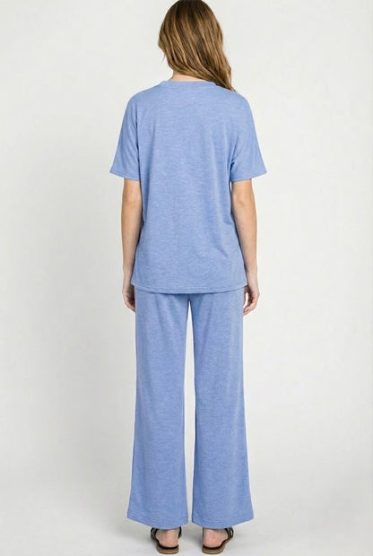 2-Piece Scuba Set: Curved Hem Oversized Top & Bell Bottom Pants