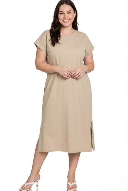 Plus Size Round Neck Midi Dress
